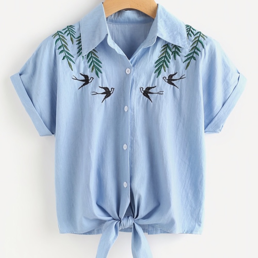 Cute denim top-embroidered detail